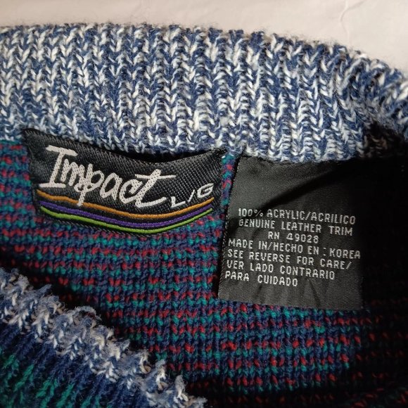 Vintage 90s Impact L Sweater Crew Neck Leather Patches Mountain Ski Retro READ - Picture 6 of 16